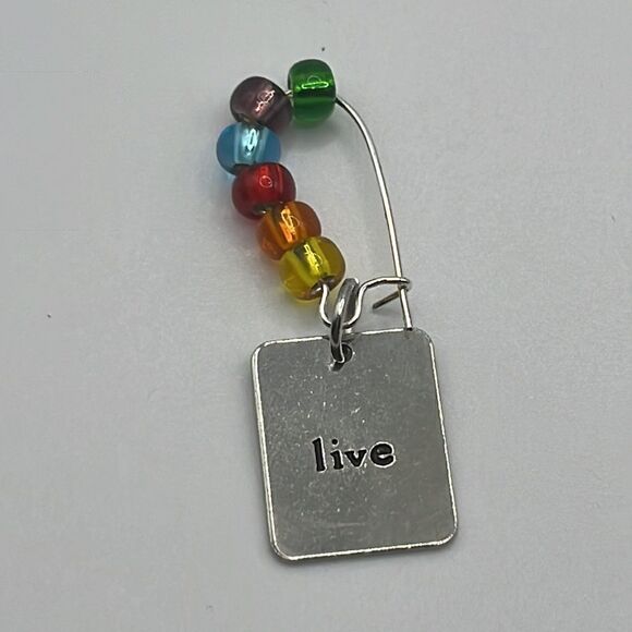 Silver-tone 1 7/8 Dangling Live Laugh Charm with Rainbow Beaded Earrings - Picture 6 of 10